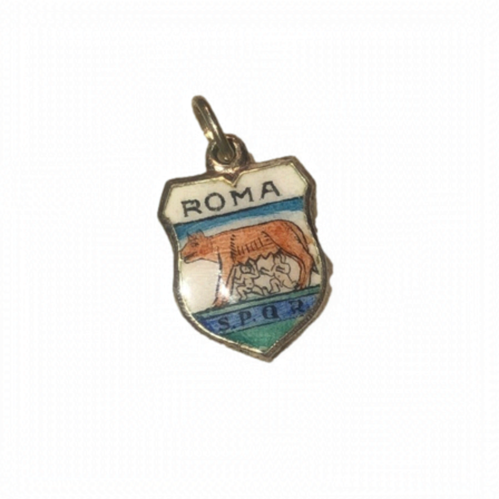 VTG 800 Silver & Enamel Roma Travel Sheild Souvenir Charm Bracelet Charm